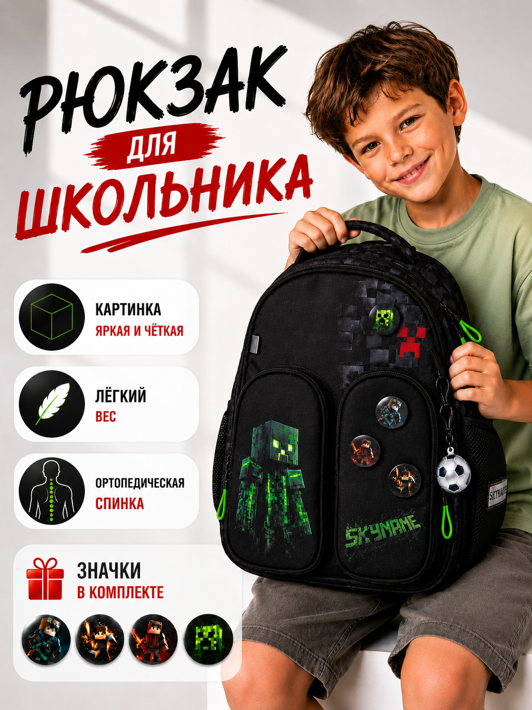 Рюкзак SkyName анатомическая спинка + подарок - фото 1