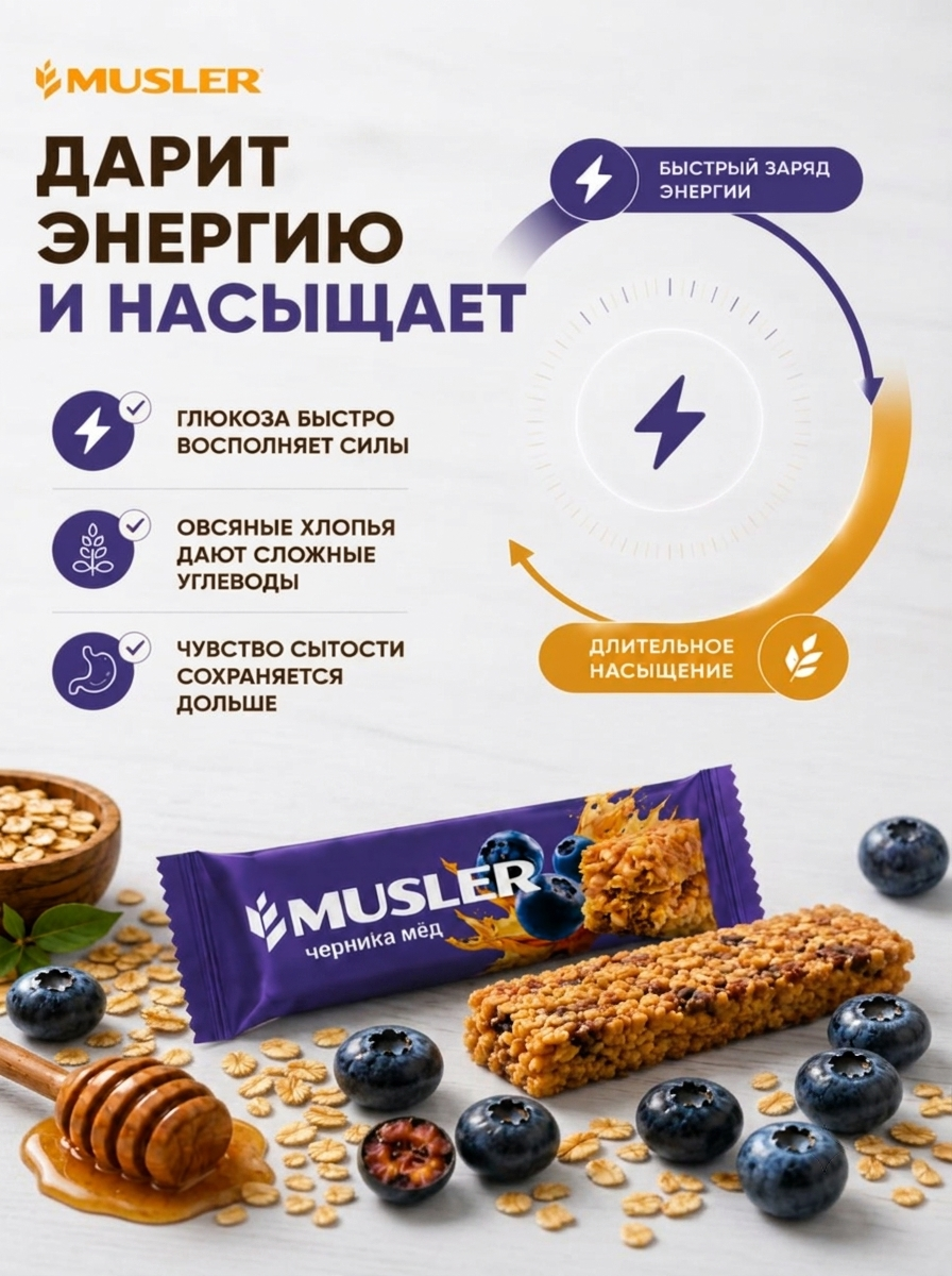 Злаковые батончики мюсли MUSLER Батончик 25 шт - фото 2