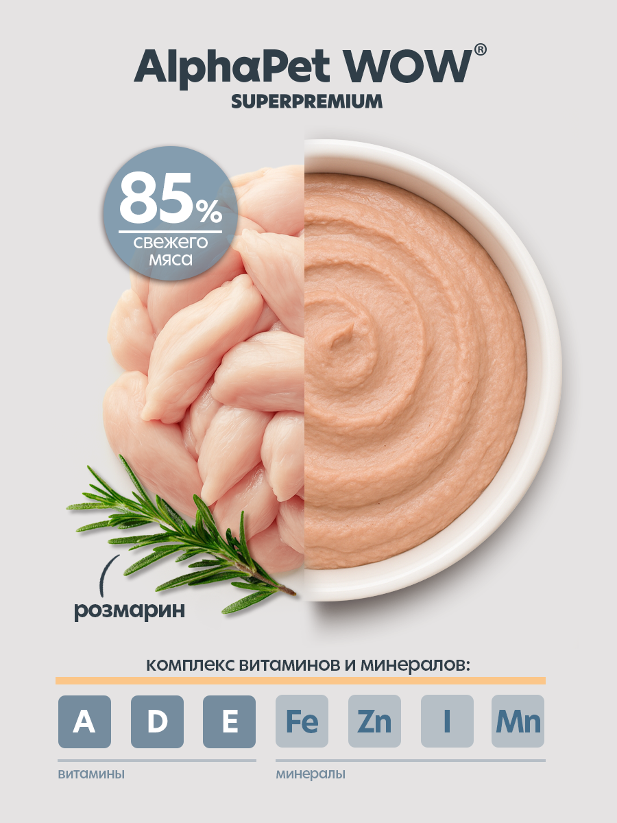 Пауч 28 шт Влажный полнорационный корм AlphaPet для взрослых стерилизованных кошек паштет с цыпленком 85 г - фото 5