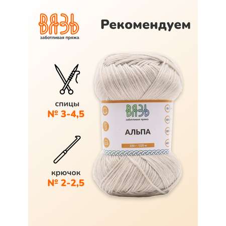Пряжа ВЯЗЬ Альпа мягкая теплая с редким длинным ворсом прочная 100 г 320 м 3 мотка 10 серый