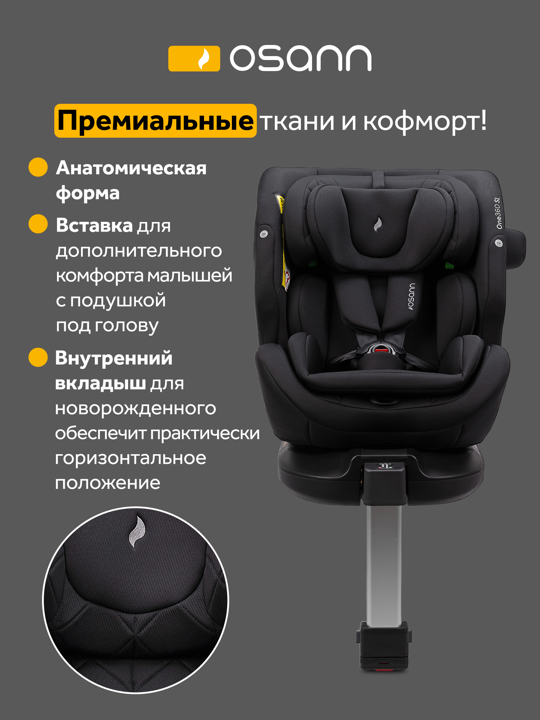 Автокресло Osann One 360 Carbon 0-36 кг Isofix 0+/1/2/3 (0-36 кг) черный - фото 7