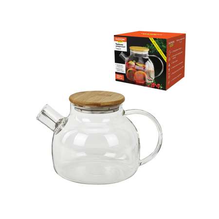 Чайник заварочный DASWERK стеклянный с ситечком жаропрочный 900 мл