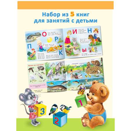 Книги Фламинго Учим малыша: буквы цифры животные растения Первые знания для детей и малышей