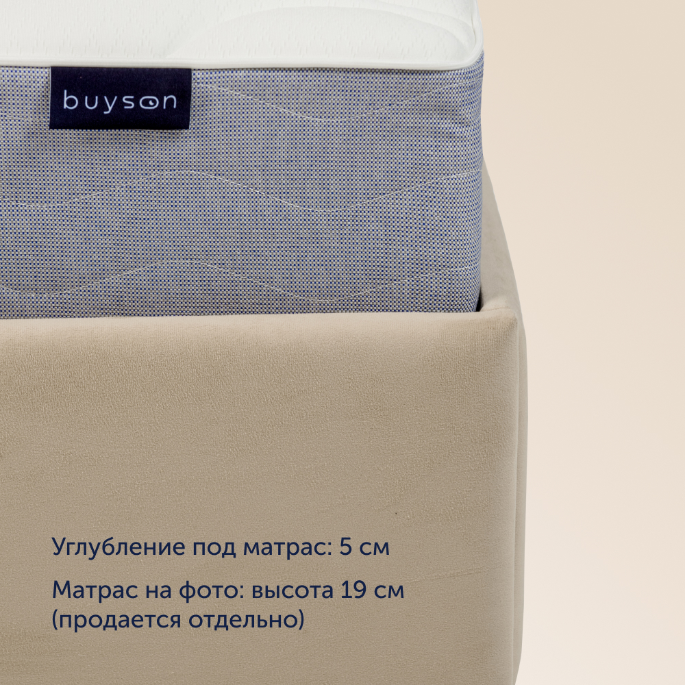 Односпальная кровать buyson BuyGlory 200х90 бежевая микровелюр - фото 4