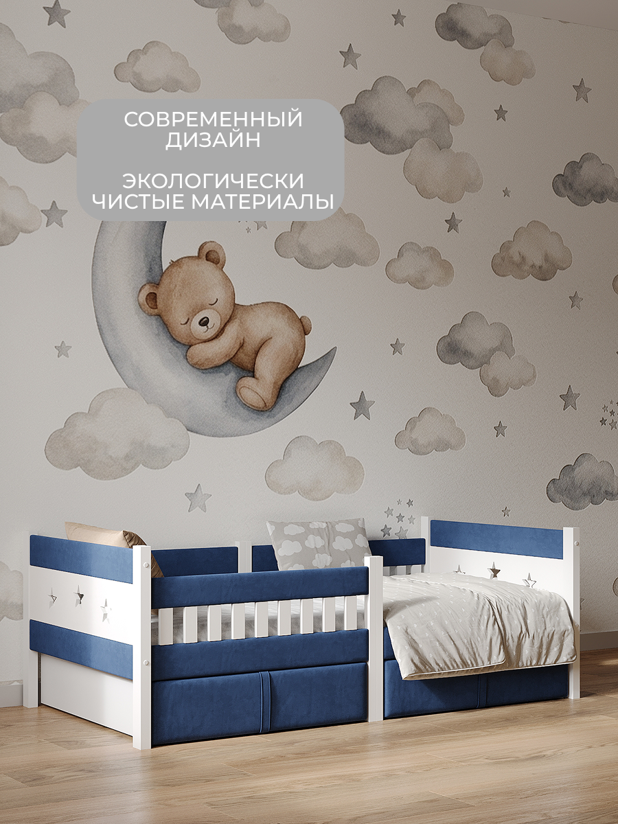 Кровать подростковая Мамина прелесть с мягким бортиком 160х80см (синий) - фото 5