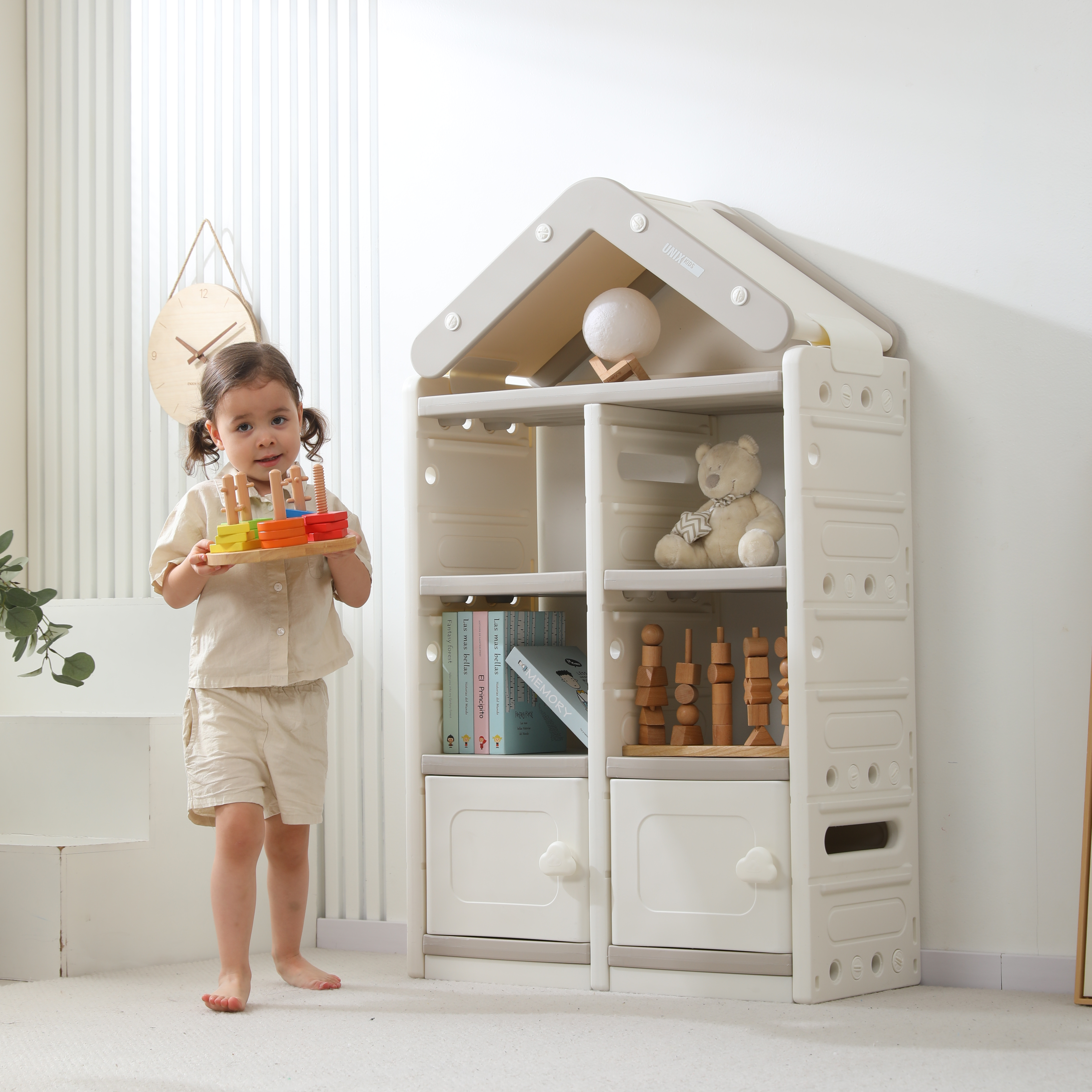 Стеллаж для игрушек UNIX Kids House 2 ящика Grey - фото 16