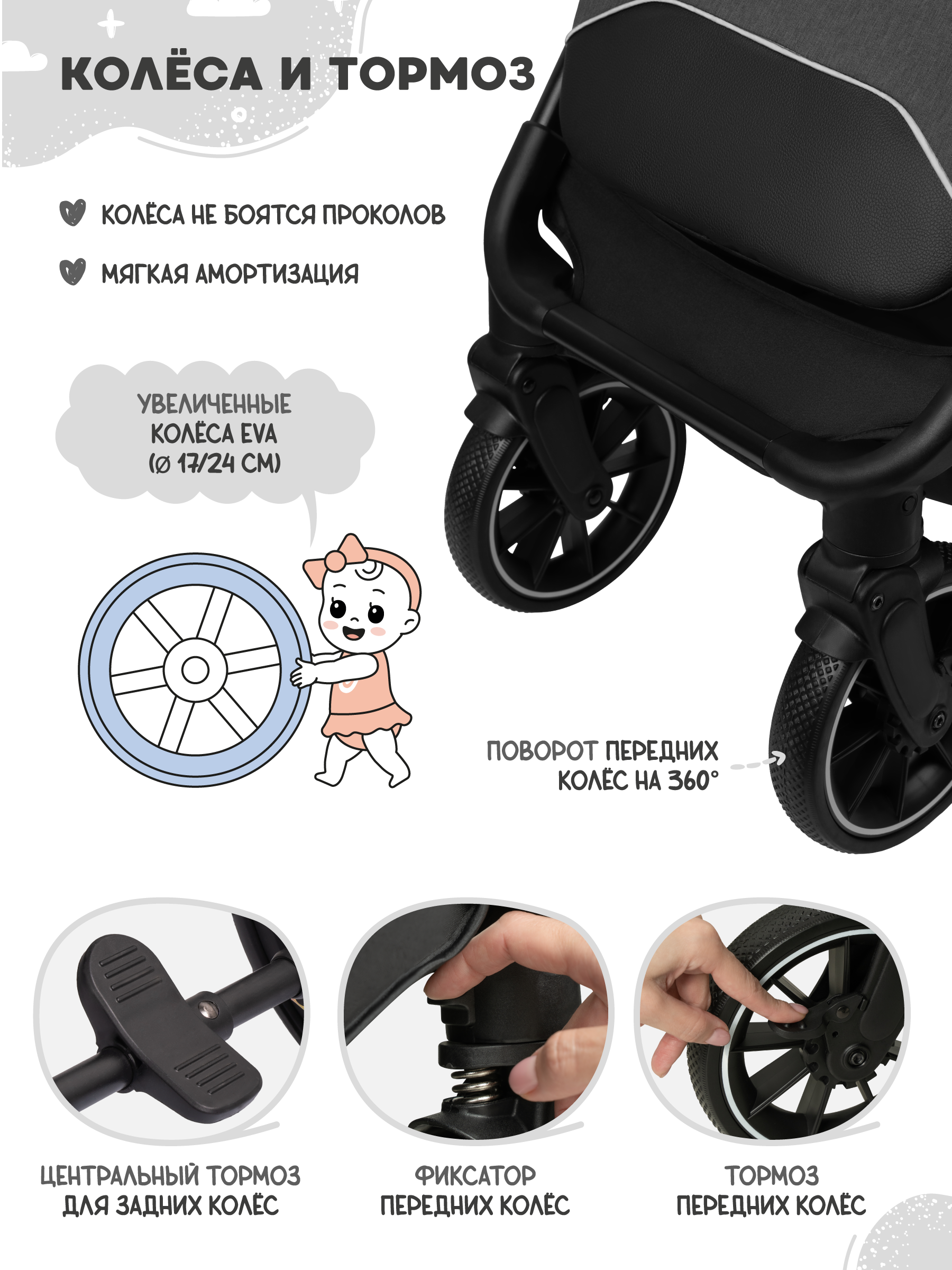 Коляска прогулочная JOVOLA LUNA темно-серый - фото 11