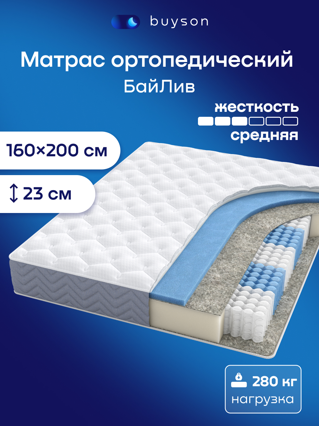 Изображение товара Матрас buyson BuyLive 200х160 см с независимыми пружинами Изображение товара Матрас buyson BuyLive 200х160 см с независимыми пружинами