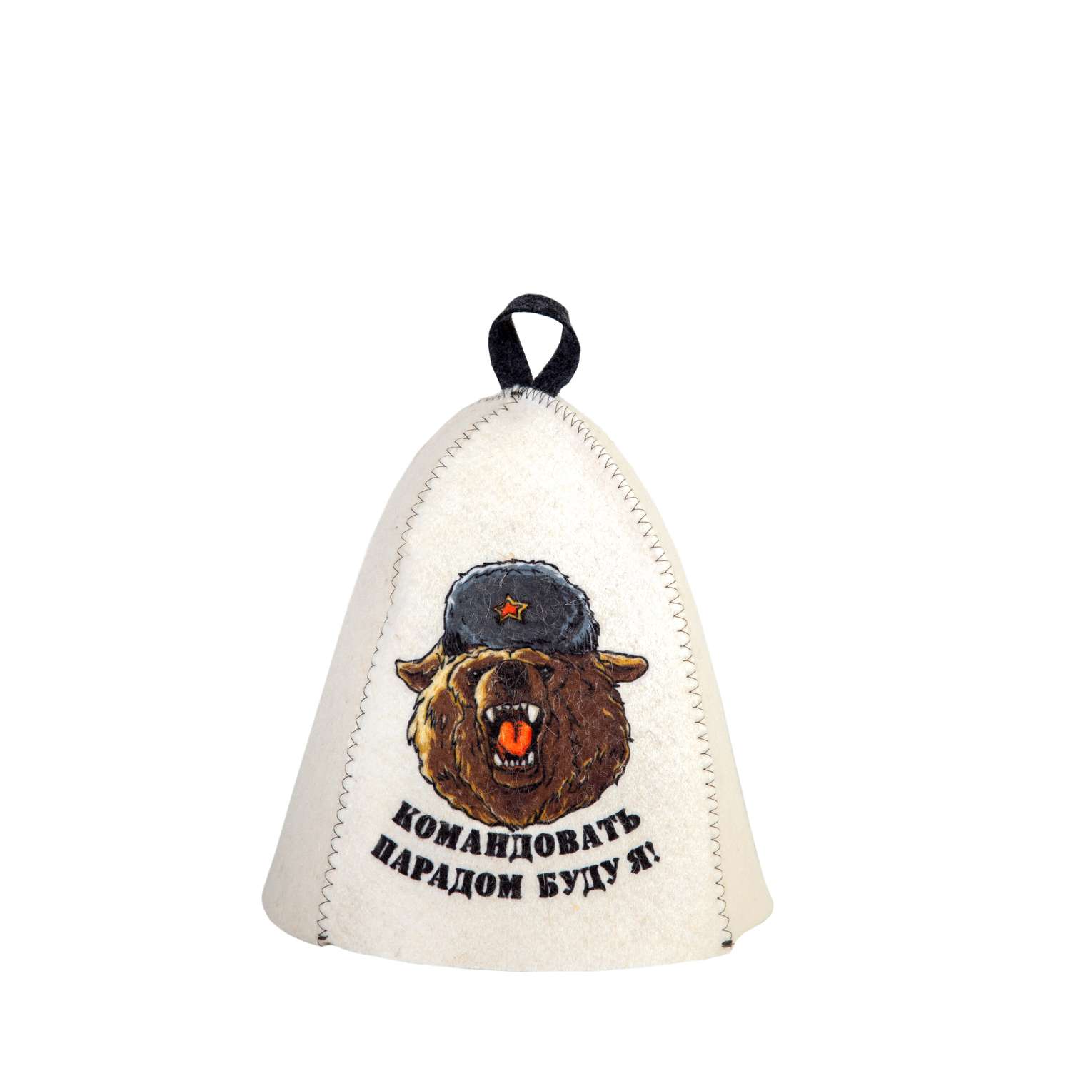 Шапка банная ГлавБаня с принтом Командовать парадом буду я! войлок белый - фото 1