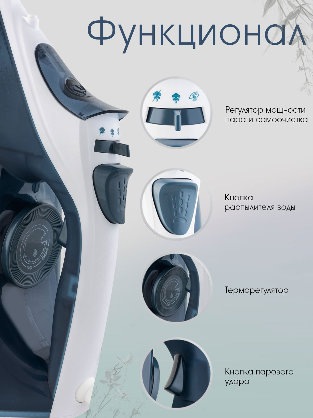 Утюг электрический VLK Vesuvio 2500 2400 Вт керамика 450 мл белый/синий - фото 4
