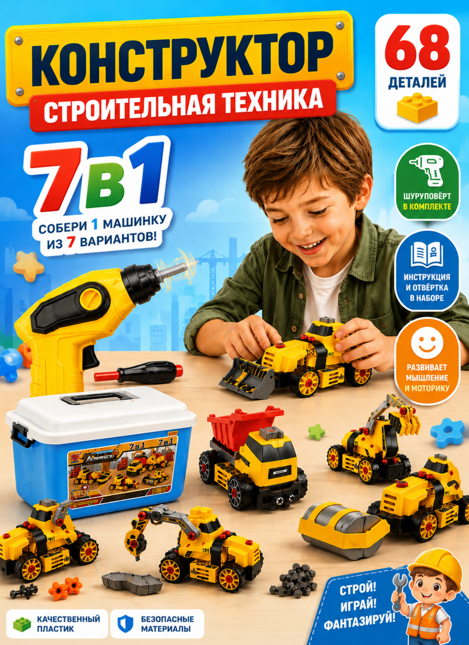 Конструктор TrendToys Строительные машинки 68 дет. - фото 1