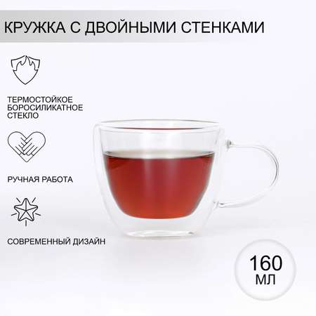 Кружка MAGISTRO стеклянная с двойными стенками «Дуо» 160 мл 9×6 5 см