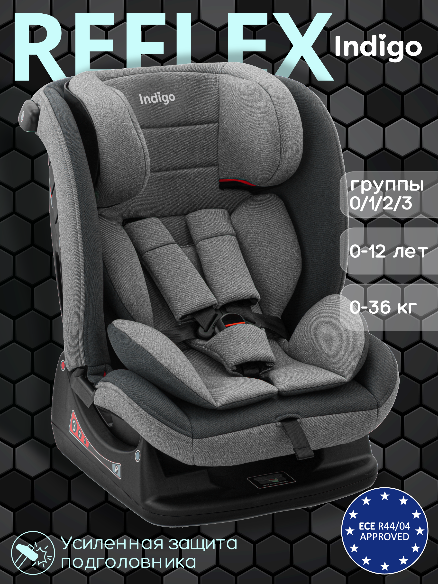 Автокресло Indigo Reflex светло-серый, серый 0+/1/2/3 (0-36 кг) - фото 2