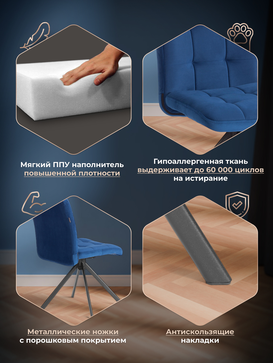 Стул TETCHAIR велюр, синий - фото 3