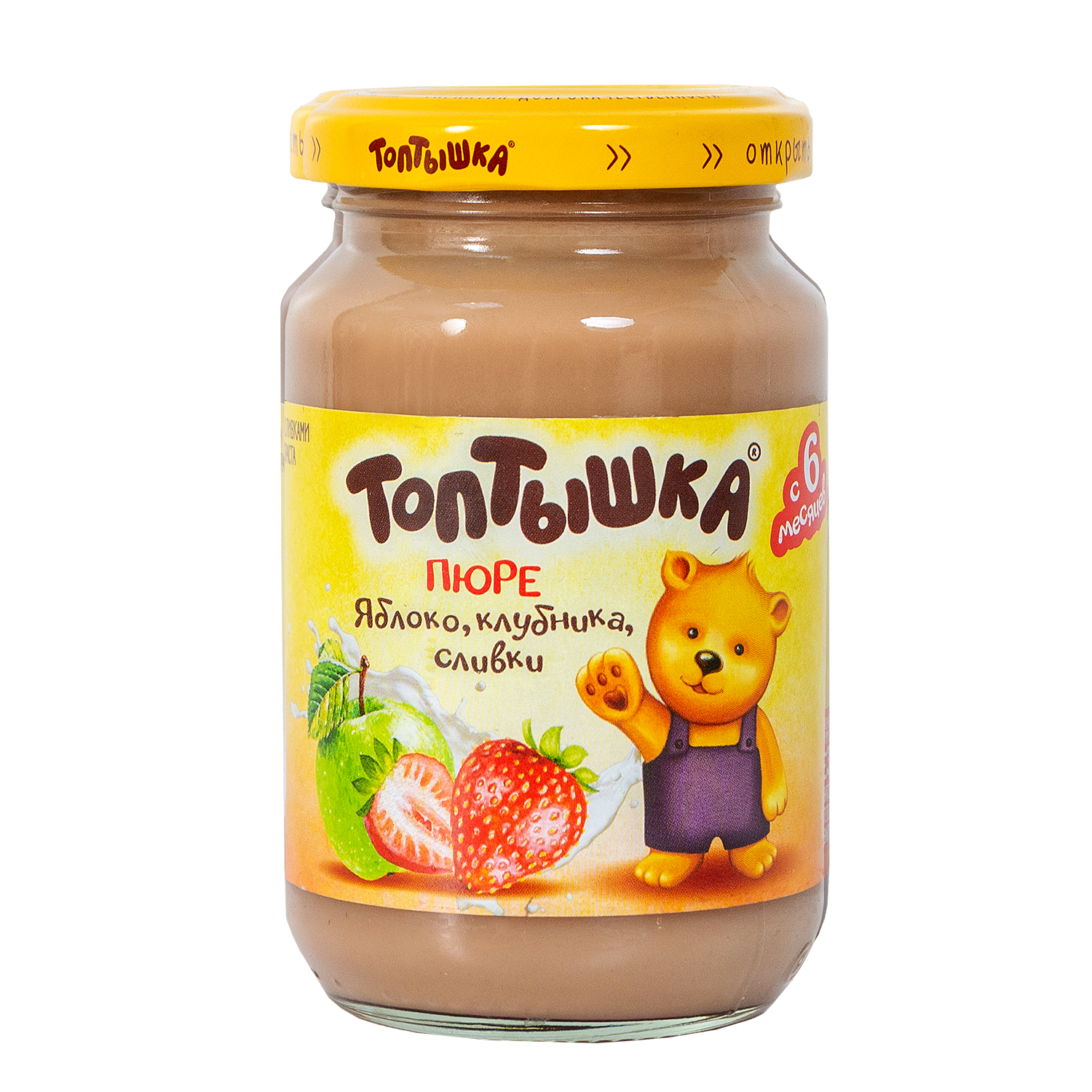 Пюре Топтышка Яблоко-клубника-сливки с 6 мес 190 г - фото 1