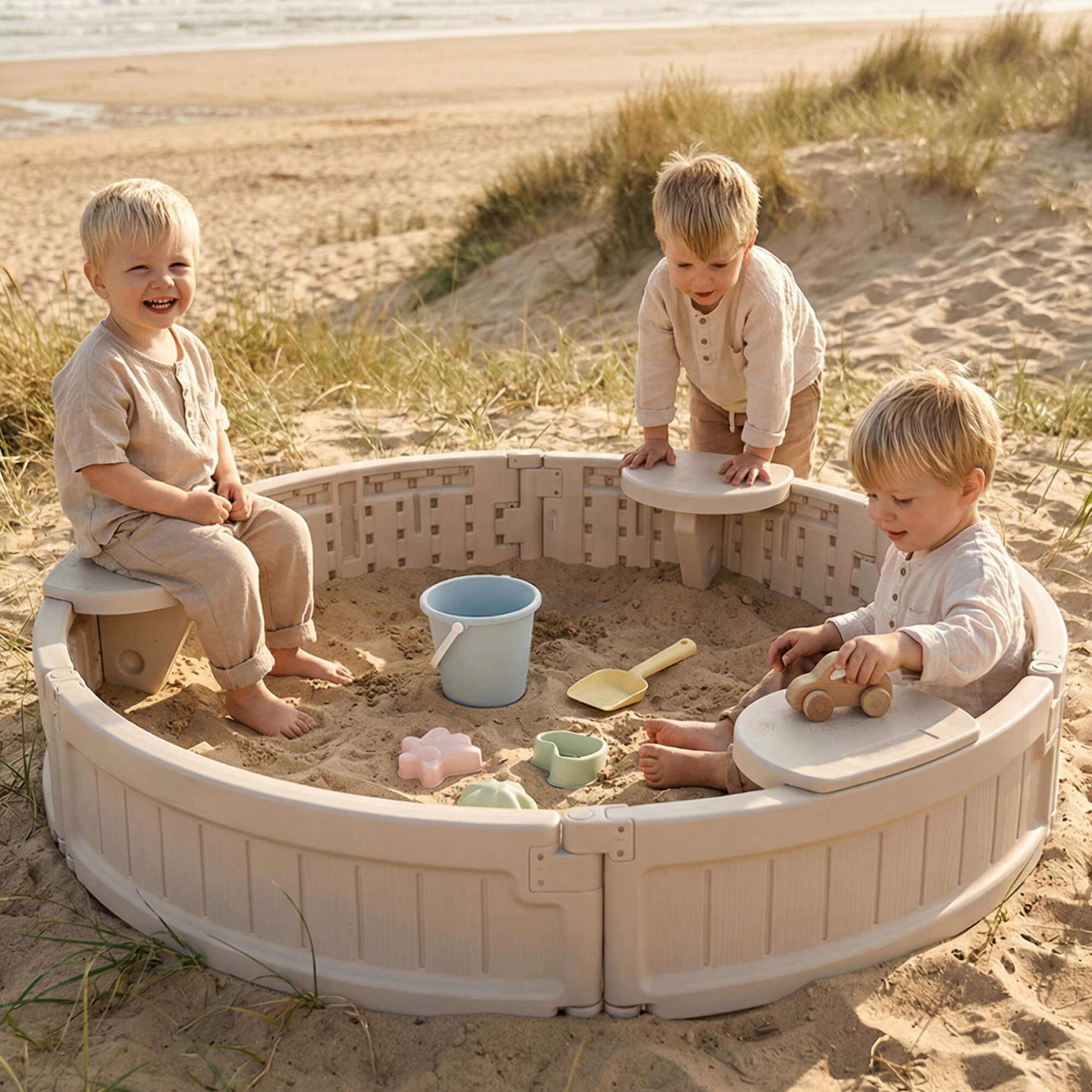 Песочница детская круглая UNIX Kids 120 см пластиковая 3 сиденья + тент - фото 8