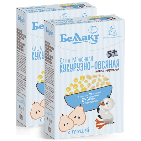 Каша молочная сухая Беллакт кукурузно-овсяная с грушей с пребиотиком 250г х 2шт