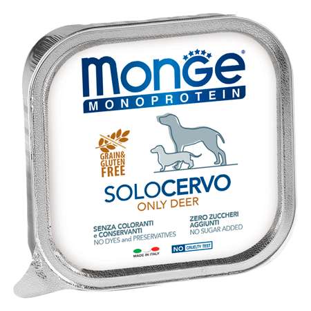 Корм для собак MONGE Dog Monoprotein Solo паштет из оленины консервированный 150г