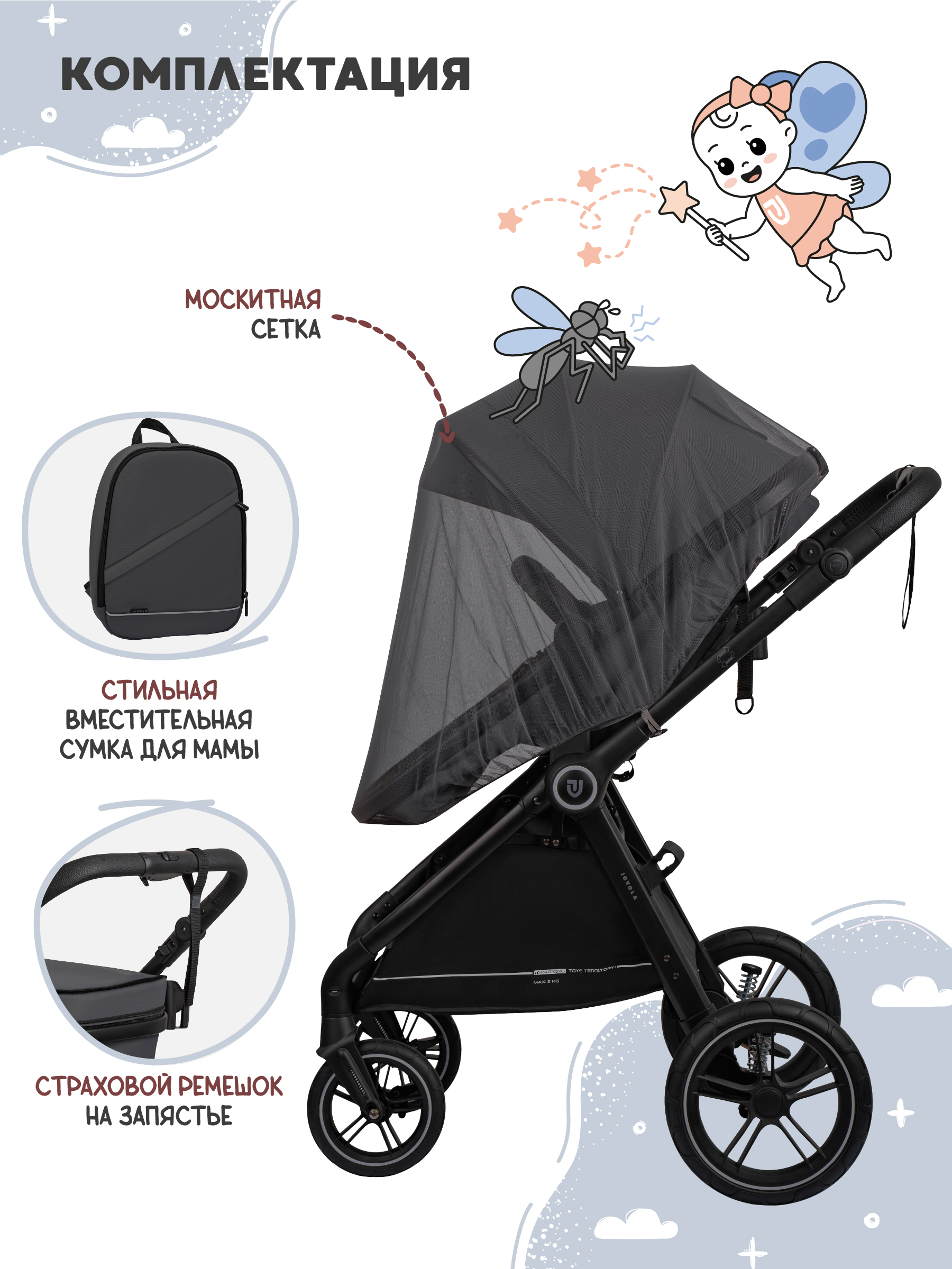 Коляска трансформер JOVOLA Truck перекидная ручка серый - фото 7