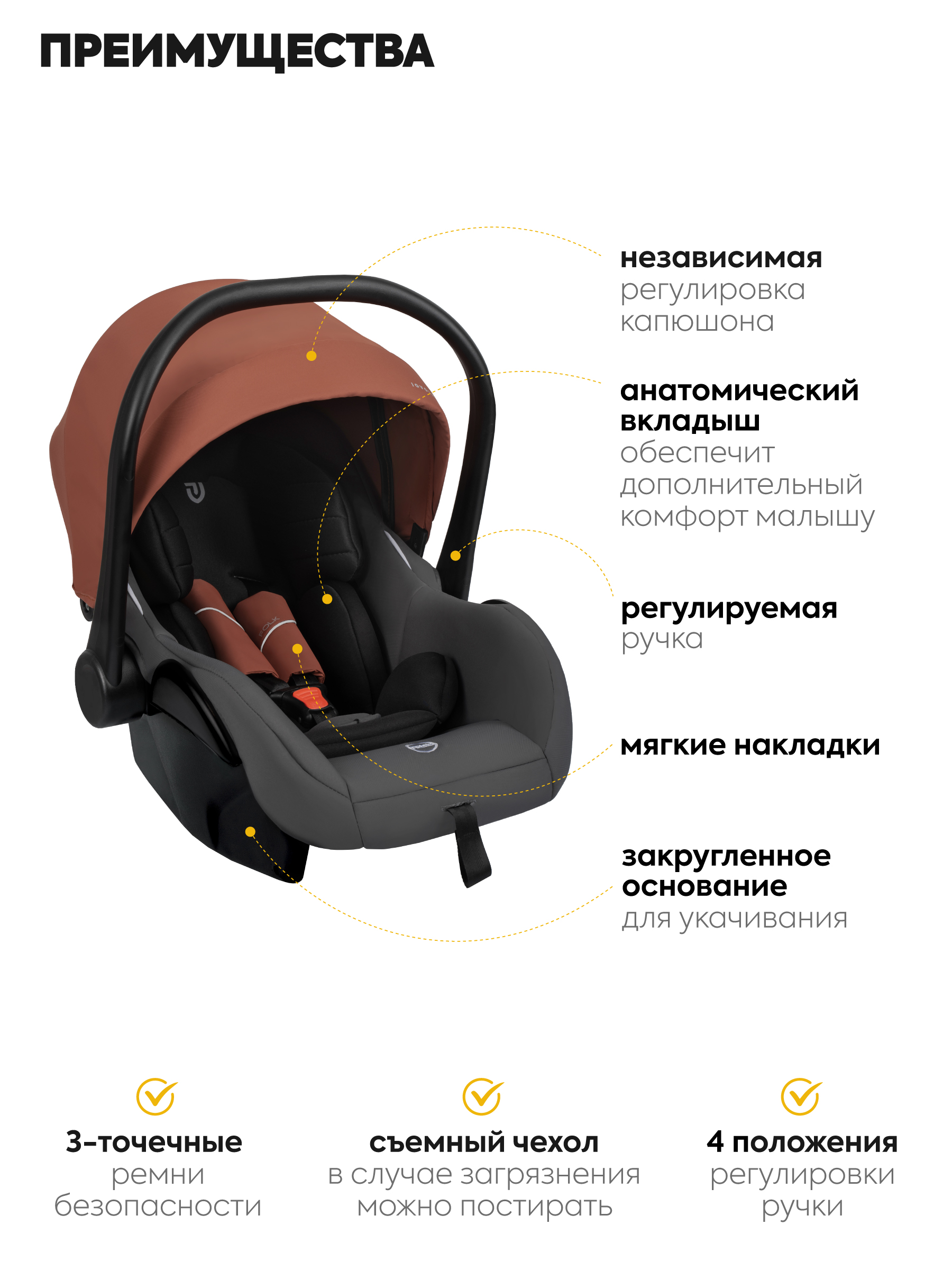 Коляска трансформер JOVOLA Folk 3в1 оранжевый - фото 4