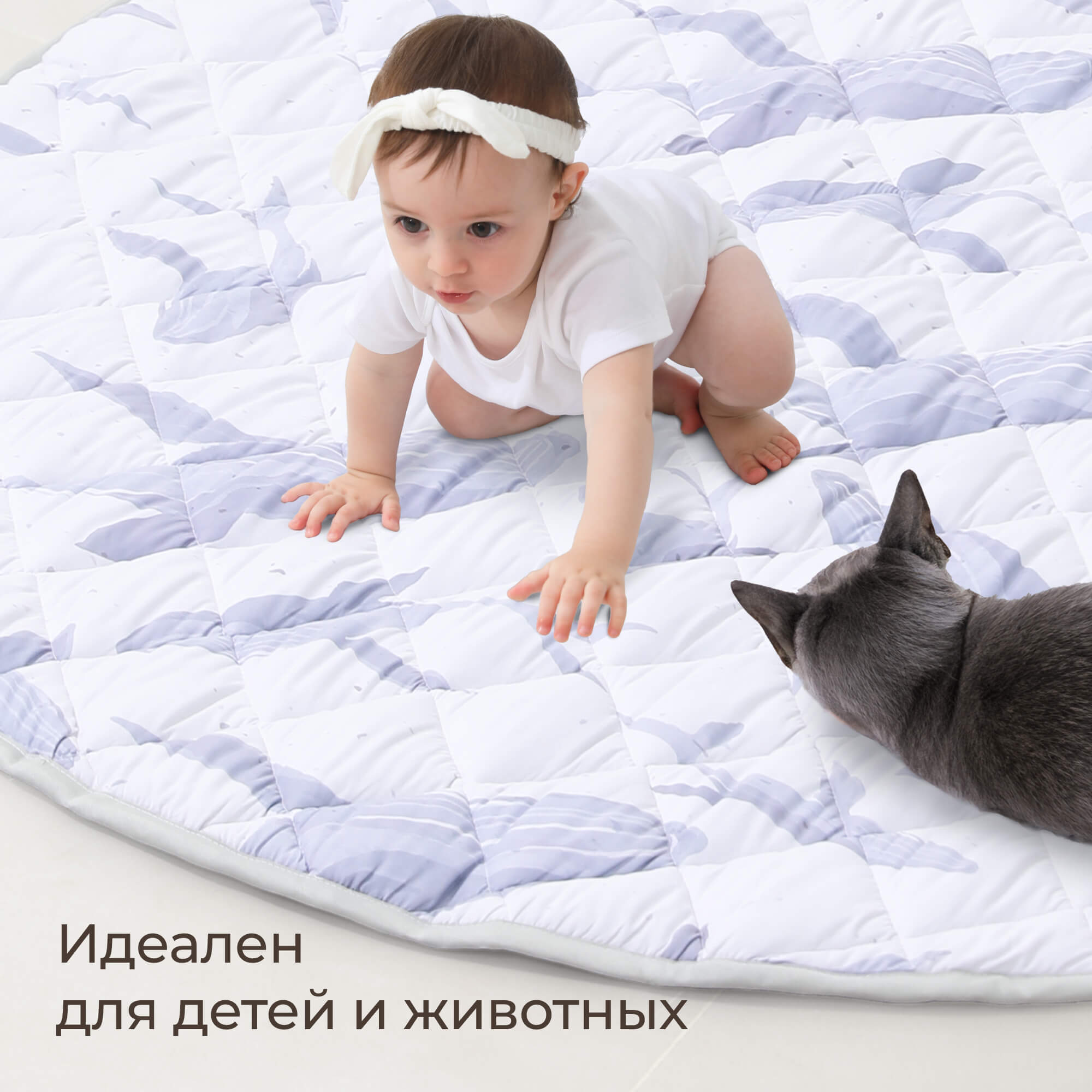 Коврик детский для ползания и игр UNIX Kids Ocean Киты для новорожденных и малышей, мягкий, D 150 см - фото 6