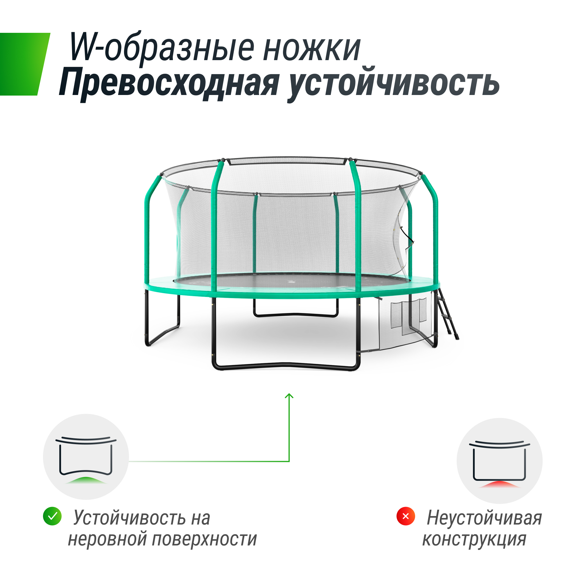 Батут каркасный Supreme Game UNIX line 14 ft Green общий диаметр 427 см до 170 кг диаметр прыжковой зоны 370 см - фото 5