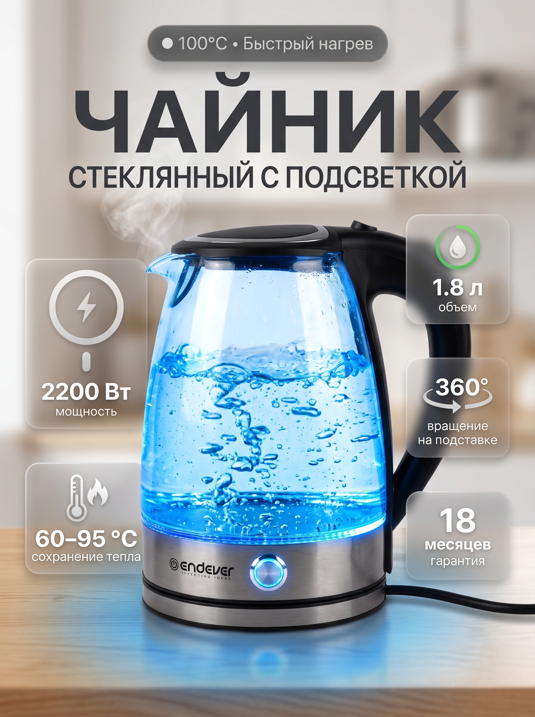 Электрический чайник ENDEVER SkyLine KR-345G - фото 1