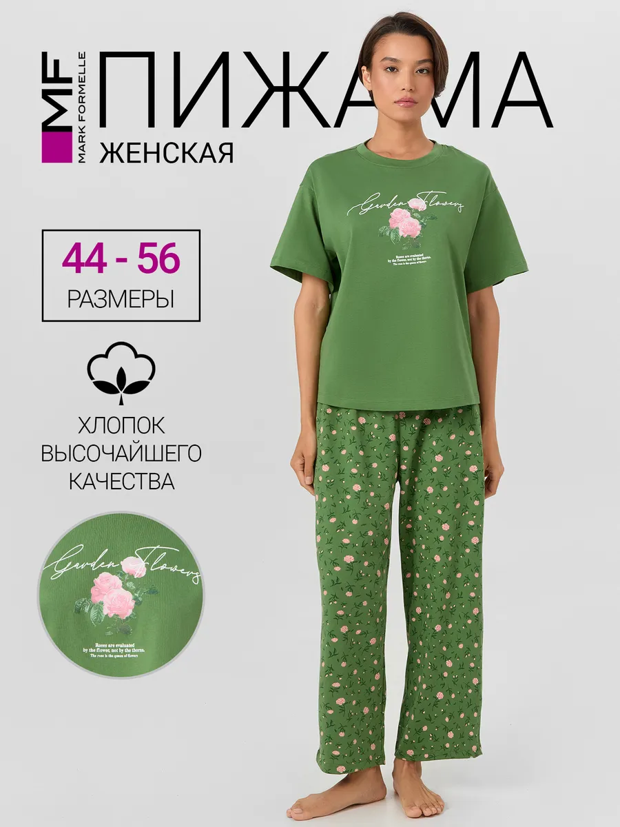 Пижама Mark Formelle (Марк Формэль) 592600/зеленый сок +розы на зеленом - фото 2