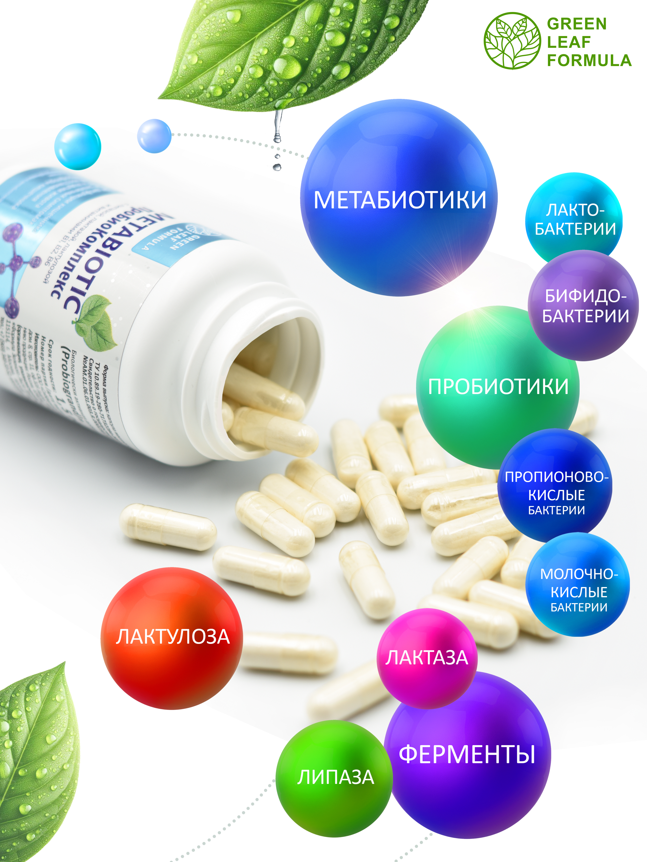 Метабиотик и витамины В Green Leaf Formula комплекс пробиотиков для кишечника - фото 4