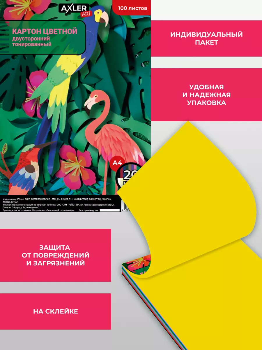 Цветной картон AXLER 100 лист. - фото 4