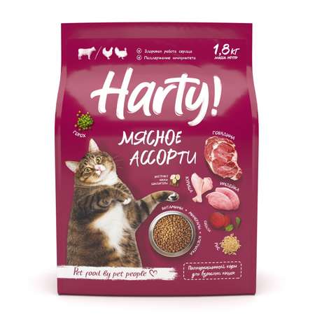 Корм для кошек Harty 1,8кг Мясное ассорти для взрослых полнорационный сухой