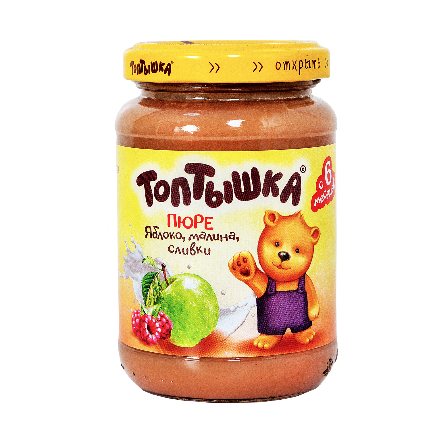 Пюре Топтышка Яблоко-малина-сливки с 6 мес 190 г - фото 1