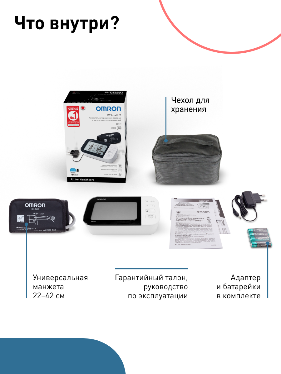 Тонометр автоматический OMRON M7 Intelli IT HEM-7361T-ALRU - фото 16