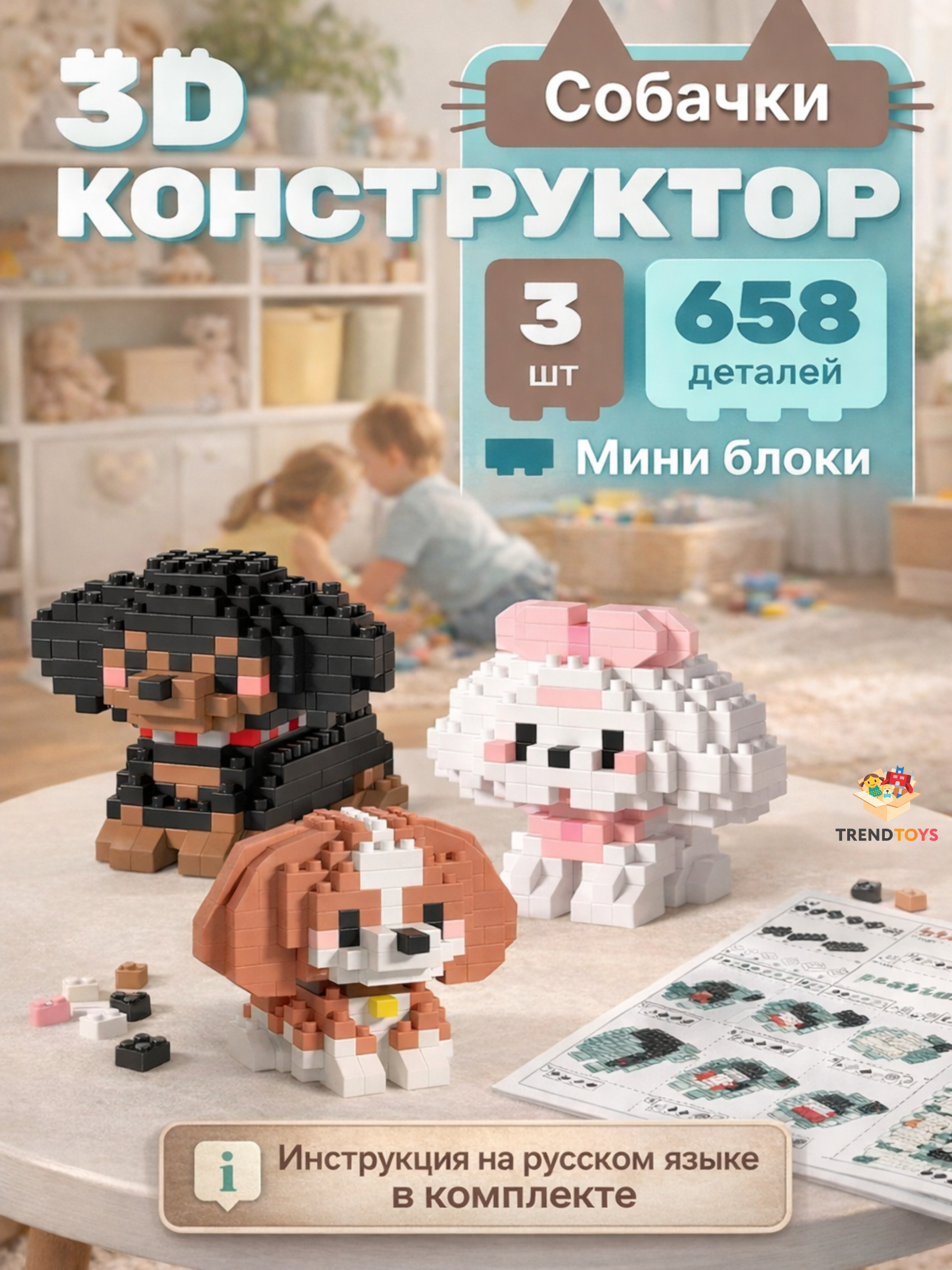Конструктор TrendToys из миниблоков Собачки 3 шт 658 дет. - фото 1