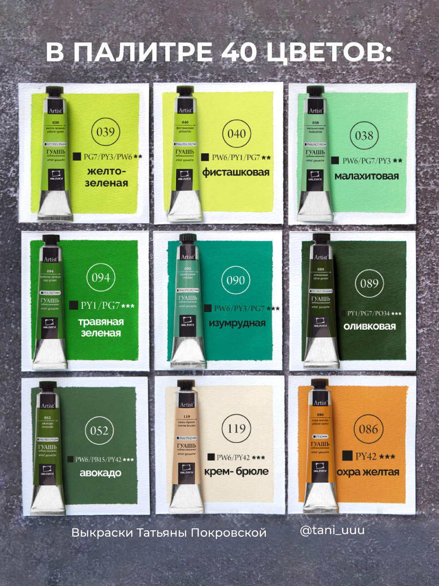 Краски гуашь Малевичъ 40 цв. - фото 12
