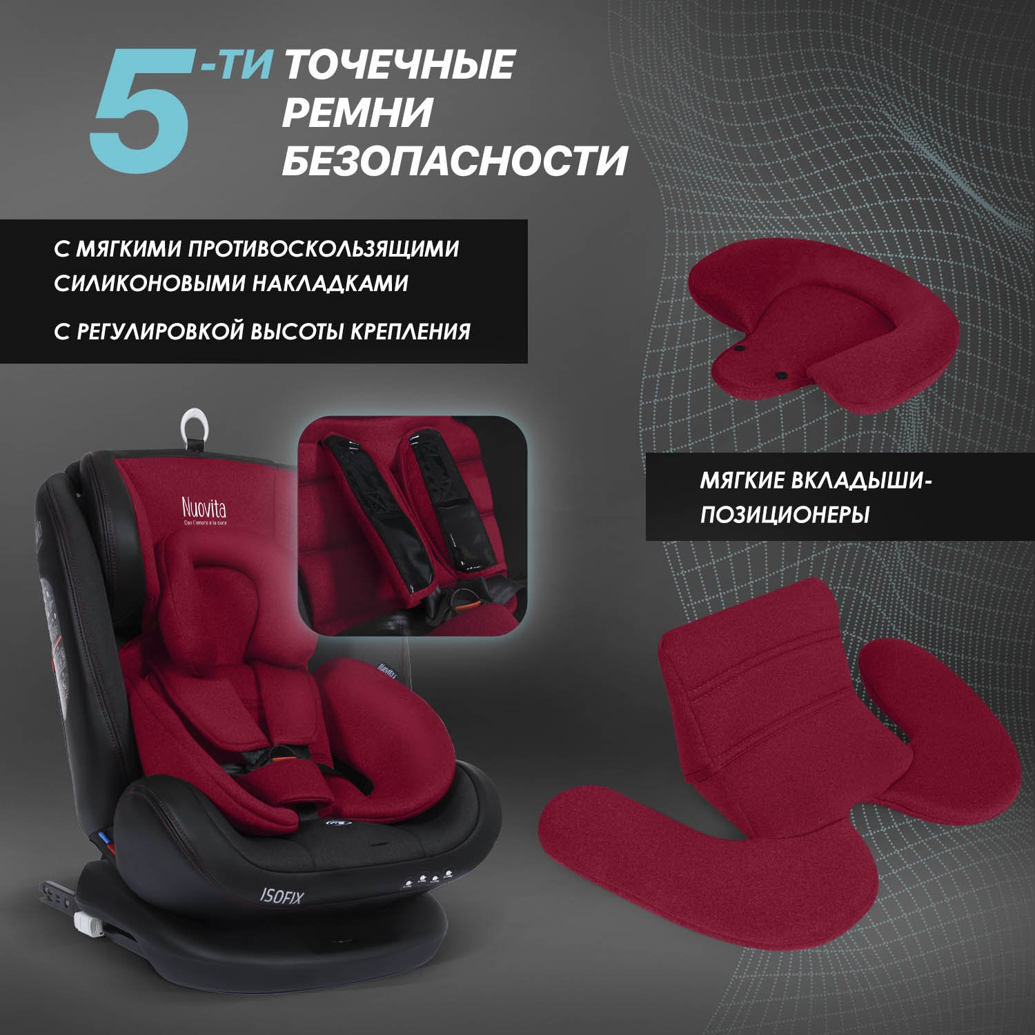 Автокресло Nuovita Maczione N0123i-1L Isofix 0+/1/2/3 (0-36 кг) бордовый - фото 8