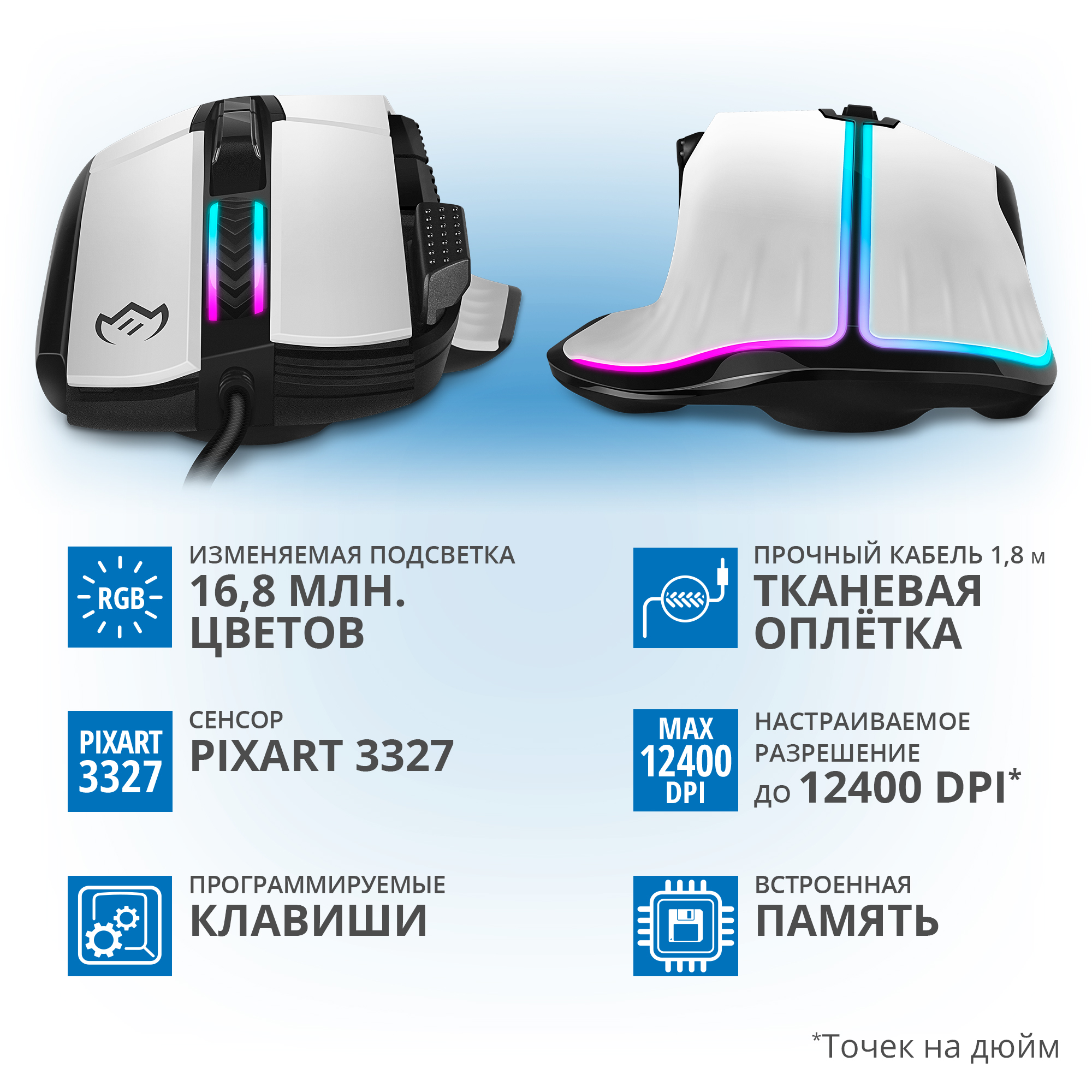 Игровая мышь проводная SVEN RX-G990 с ПО, подсветкой, 200-12400 DPI (точек на дюйм) - фото 3