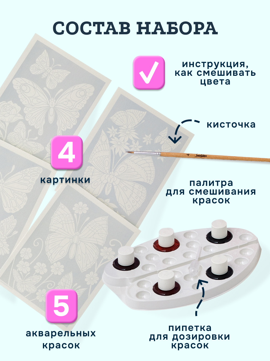 Набор для рисования SentoSphere Цветы и бабочки акварель - фото 4