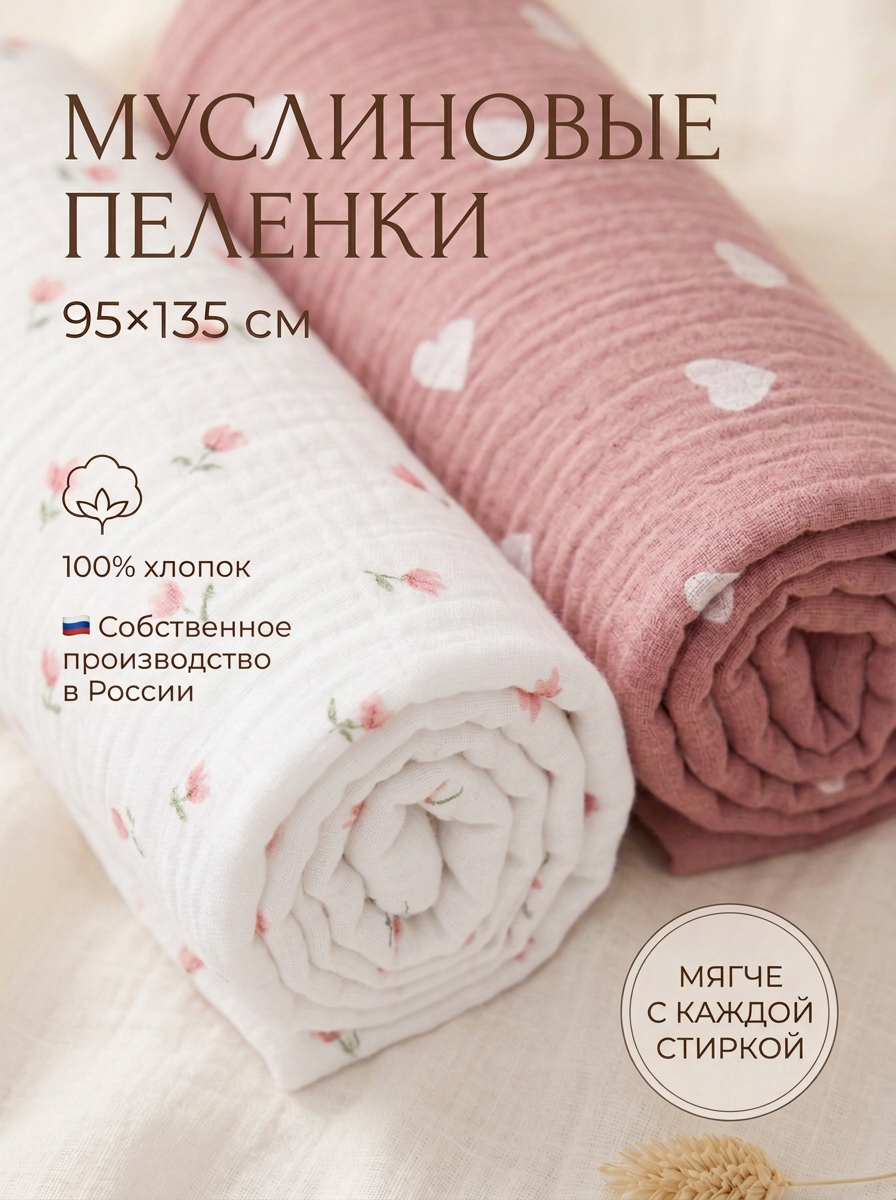 Пелёнка Мягкий Кролик муслин 2 шт. - фото 1