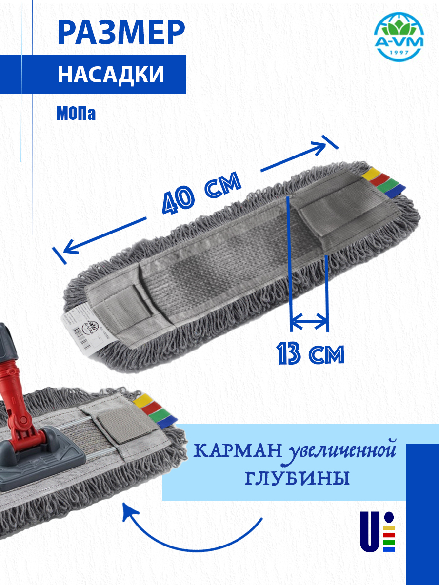 Сменная насадка для швабры A-VM МОП хлопок 40х13 см - фото 3
