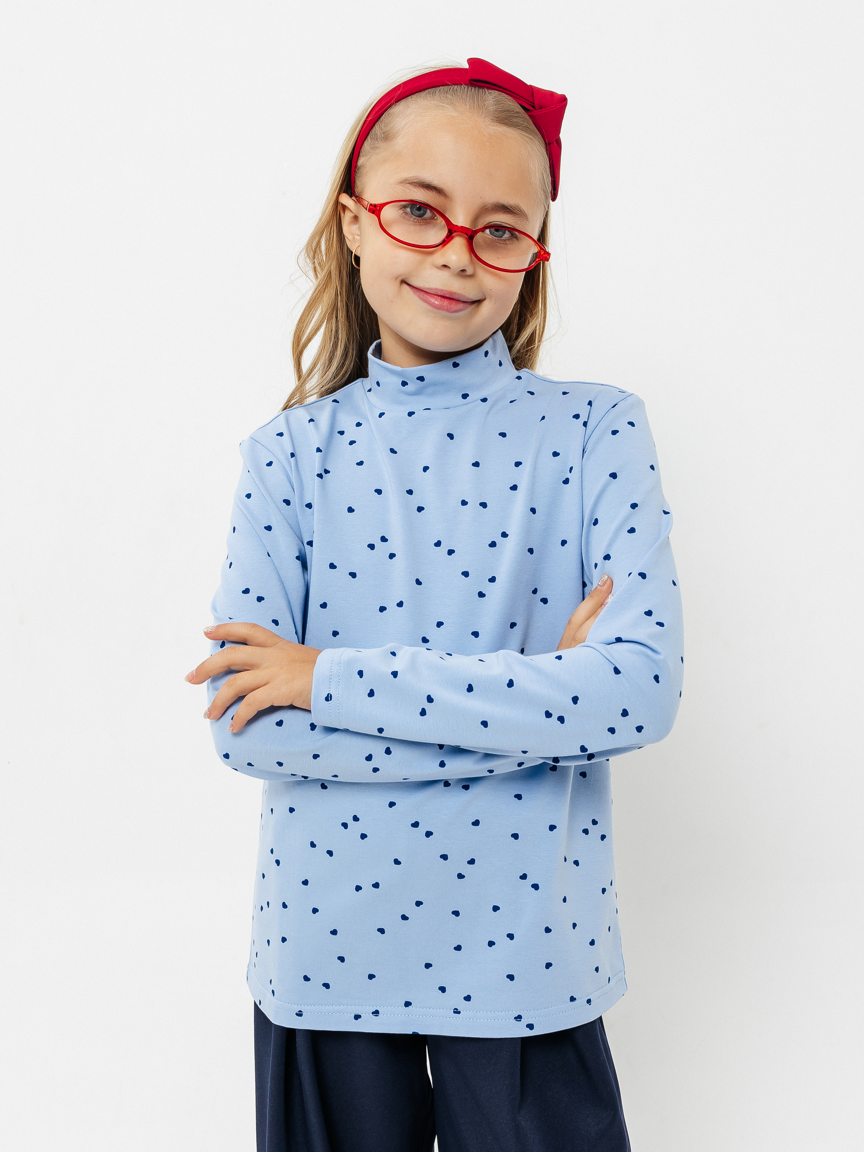 Водолазка Селтекс Ю_ДК68 голубой/сердечки мини синий - фото 1