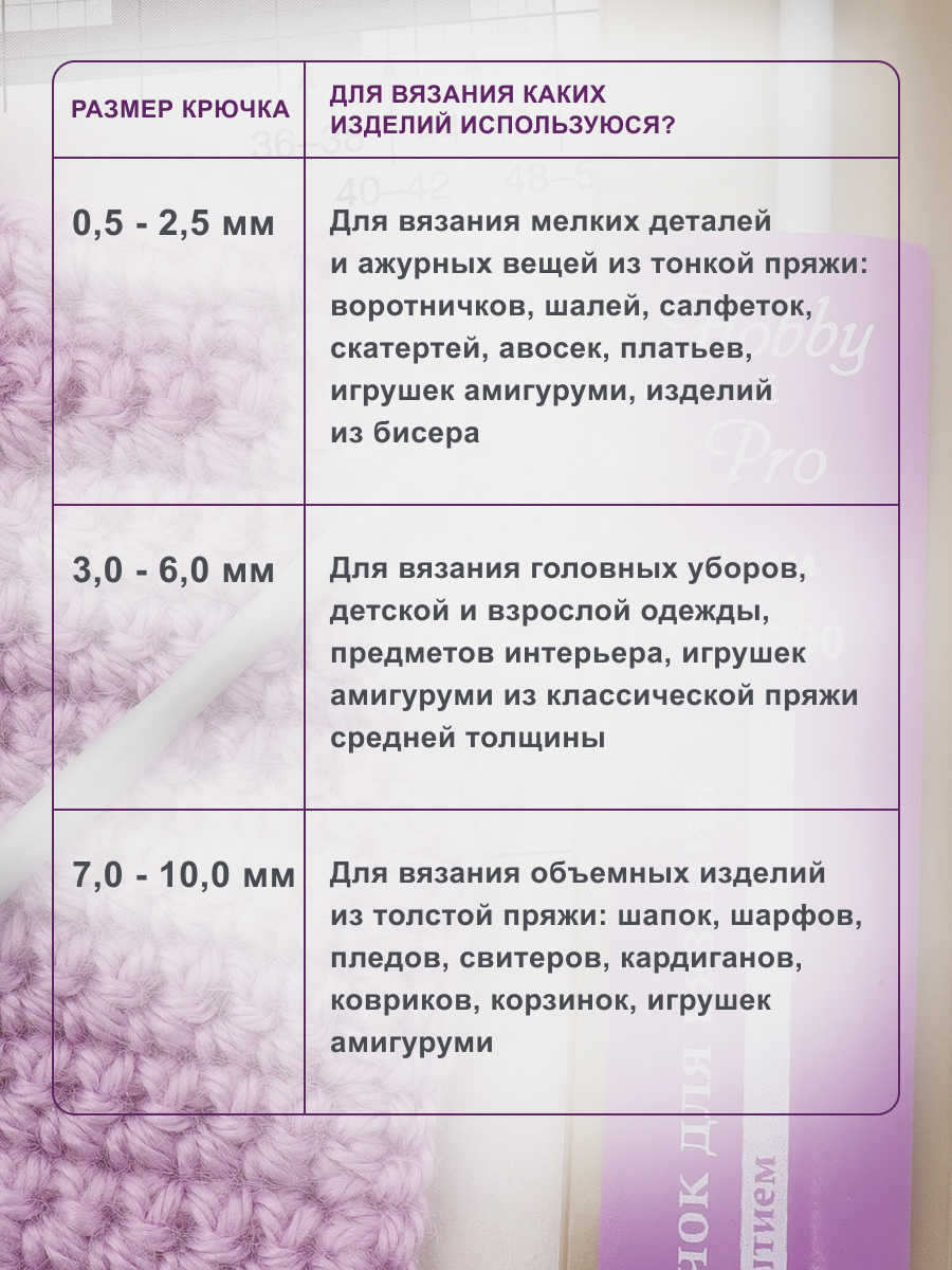 Крючок для вязания Hobby Pro металлический с тефлоновым покрытием для 3 мм 15 см 954300 - фото 5