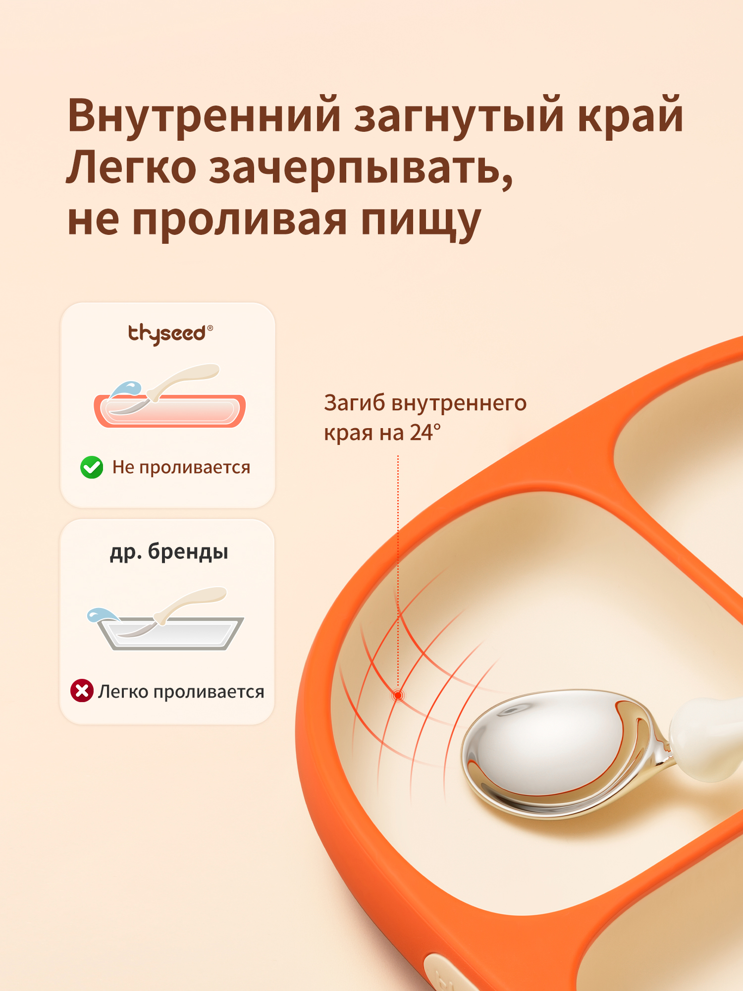 Силиконовая детская тарелка thyseed на присоске оранжевая - фото 10