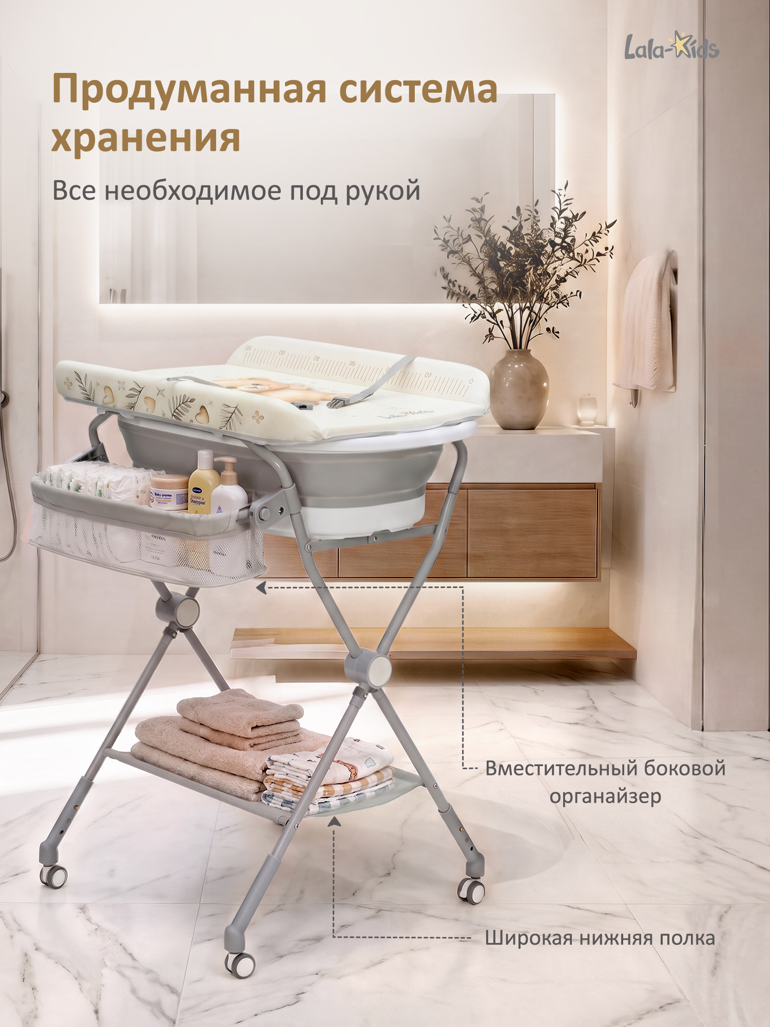 Ванночка, подставка для ванночки LaLa-Kids с матрасиком, складная белый - фото 8