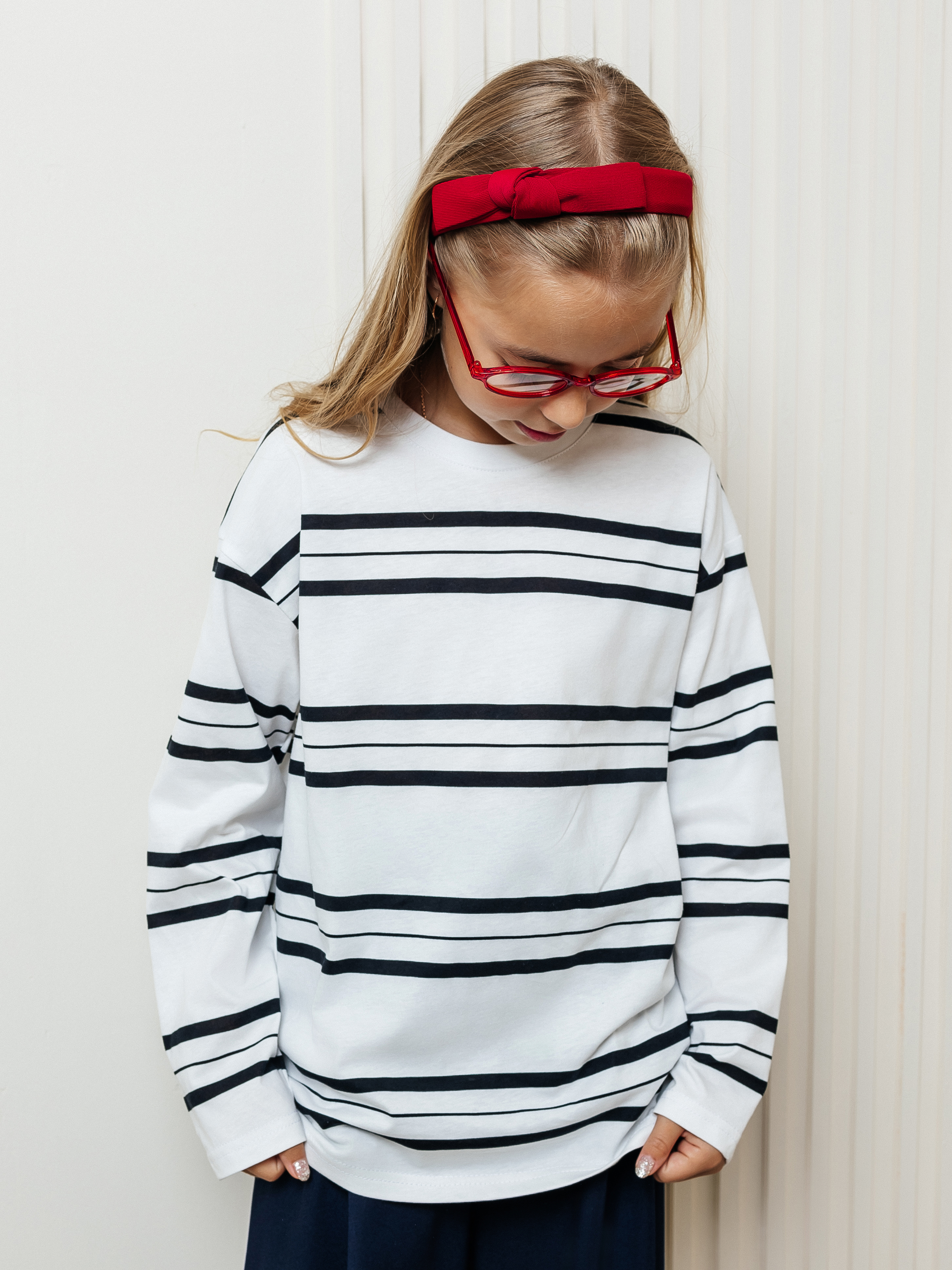 Лонгслив Селтекс Ю_ДК62 молоко/черный полоса - фото 2