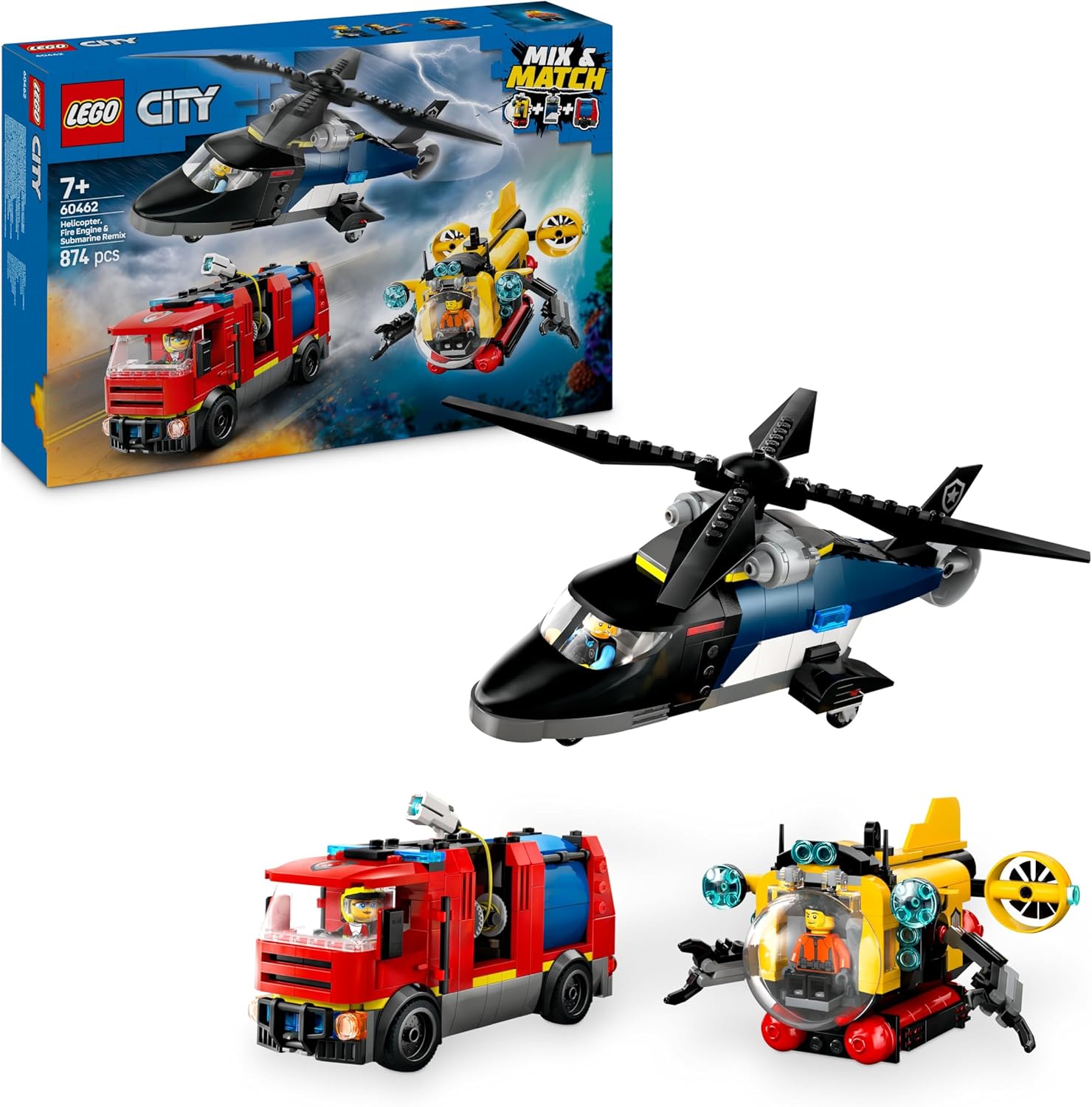 Конструктор LEGO City Helicopter FireTruck Submarine блочный - фото 1