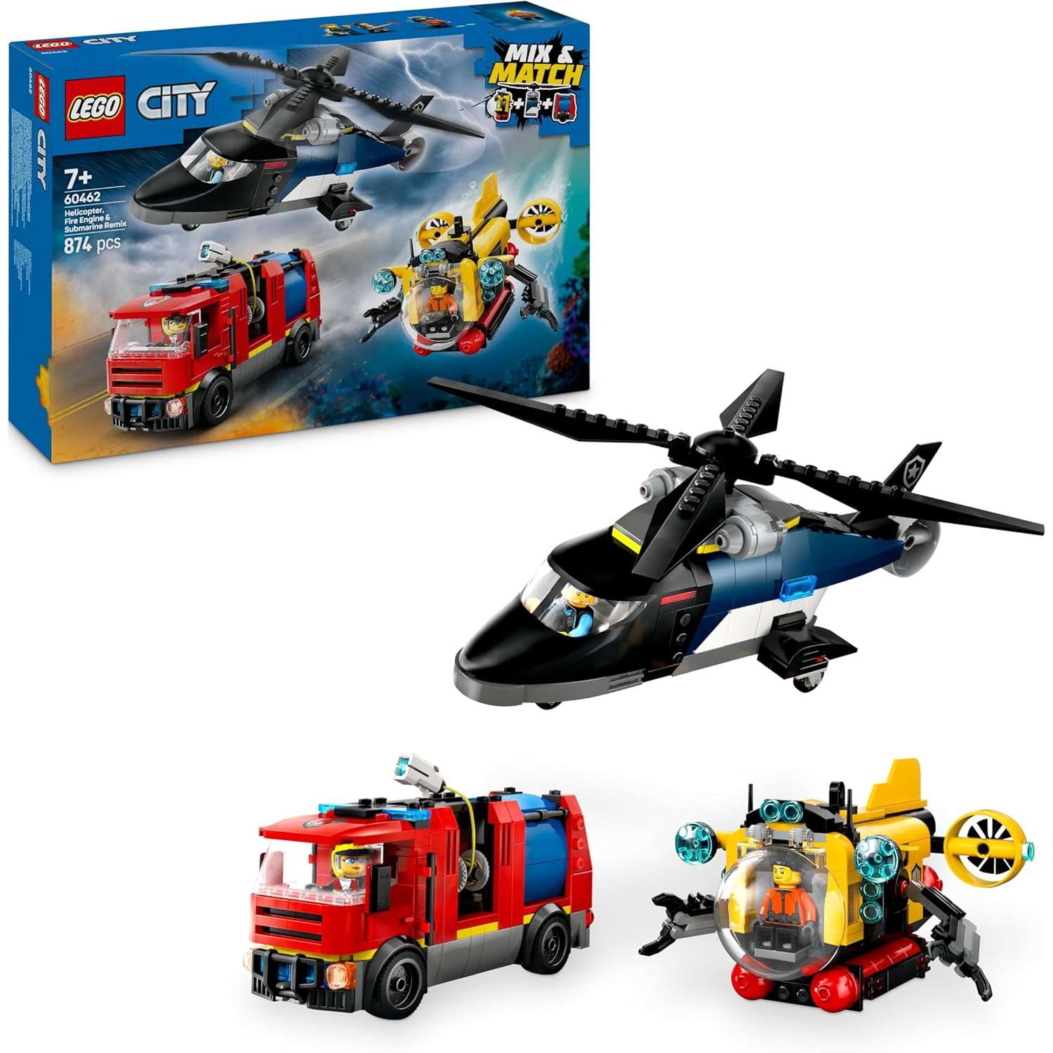 Конструктор LEGO City Helicopter FireTruck Submarine блочный - фото 1