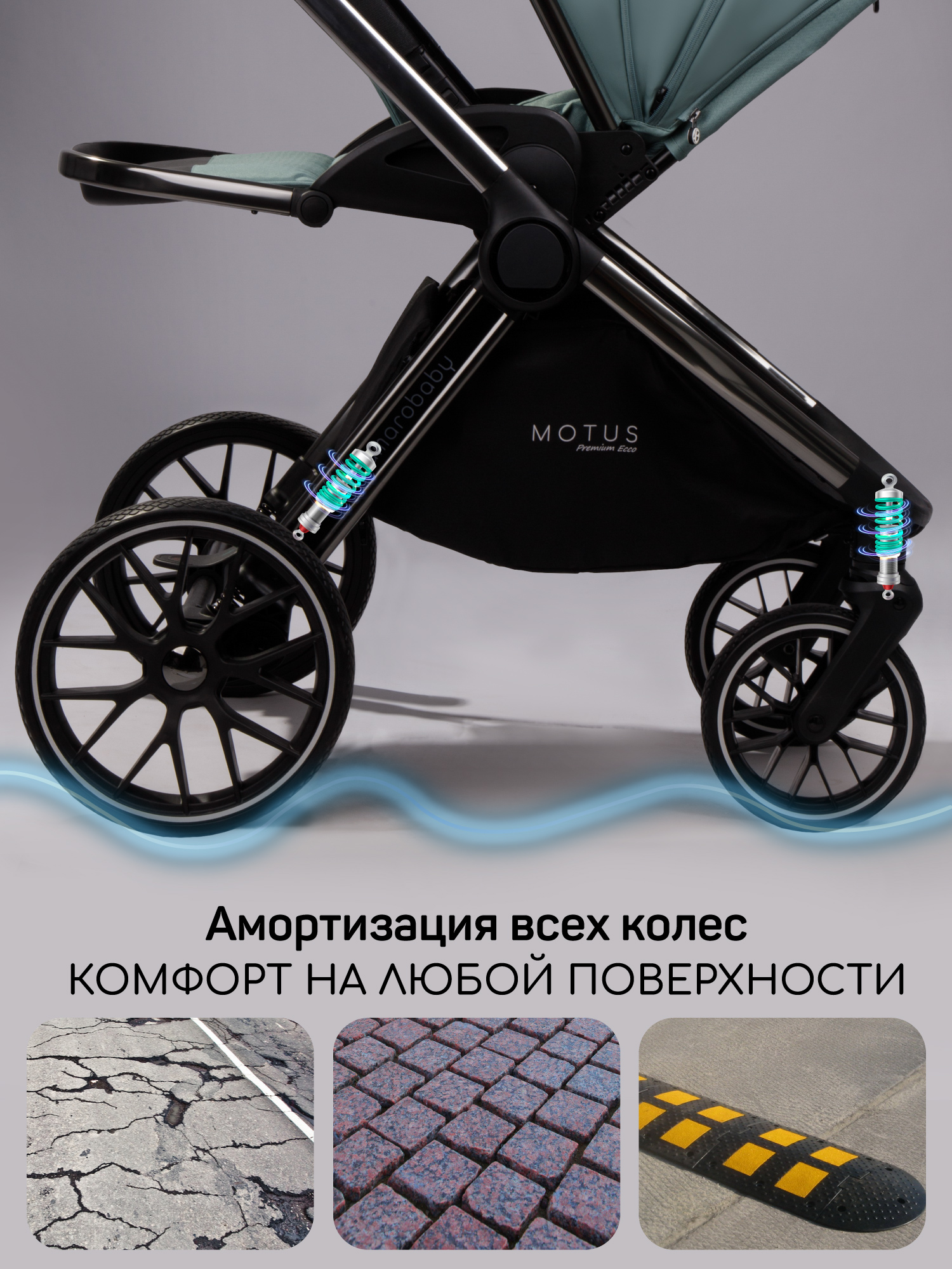 Коляска 2в1 Amarobaby Motus Premium Ecco бирюзовый - фото 8
