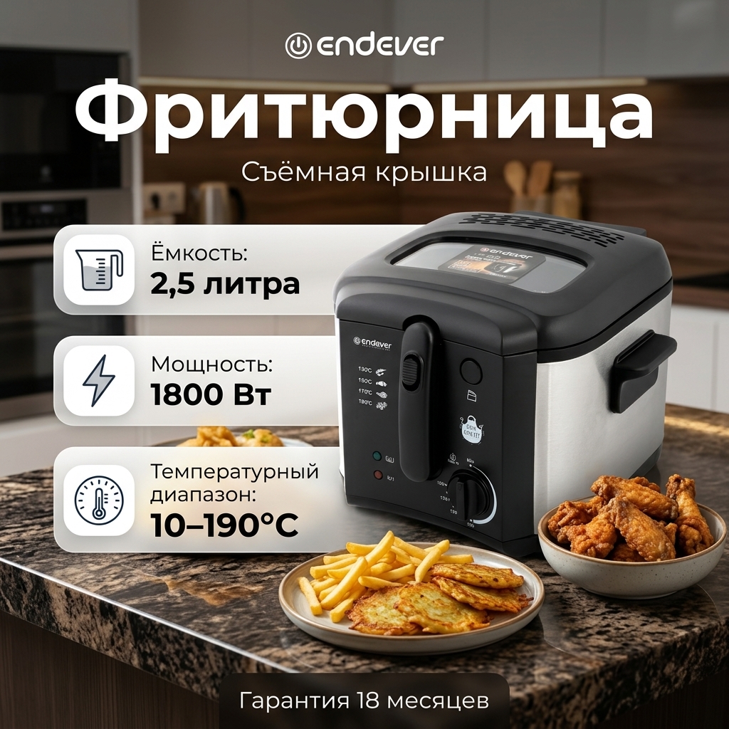 Изображение товара Электрическая фритюрница ENDEVER Skyline FR-115 - мощная и безопасная