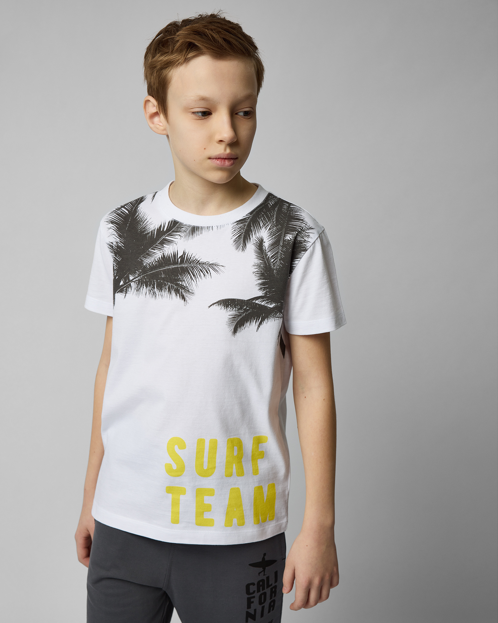 Изображение товара Футболка Futurino 134 Белая с принтом Palm Surf Team
